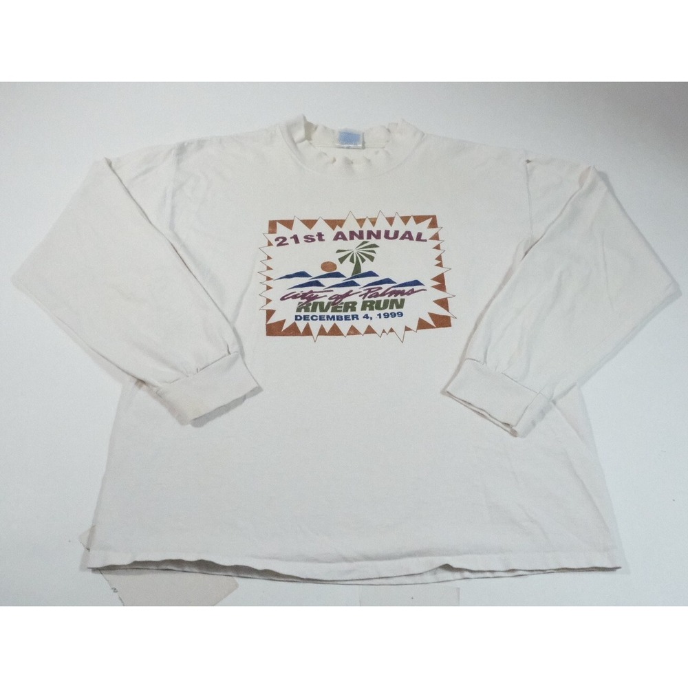 T-Shirt Mens XL White City Of Palms River Run 1999 Vintage Long Sleeve